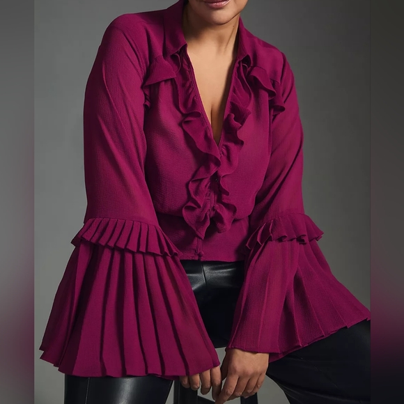 NWT ANTHRO | Sheer V-Neck Blouse - Picture 2 of 5